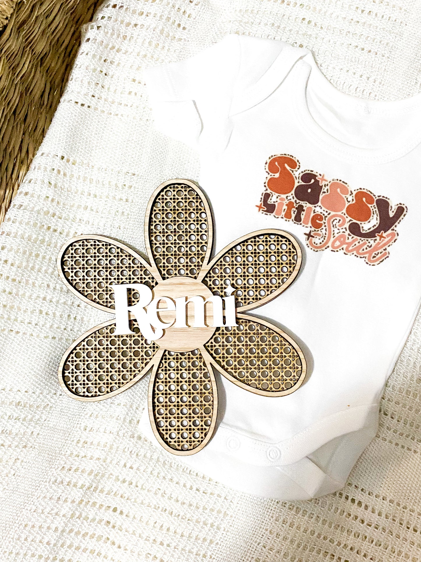 Personalised Rattan Daisy Name Plaque