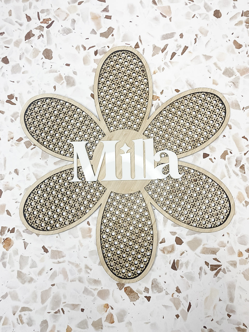 Personalised Rattan Daisy Name Plaque
