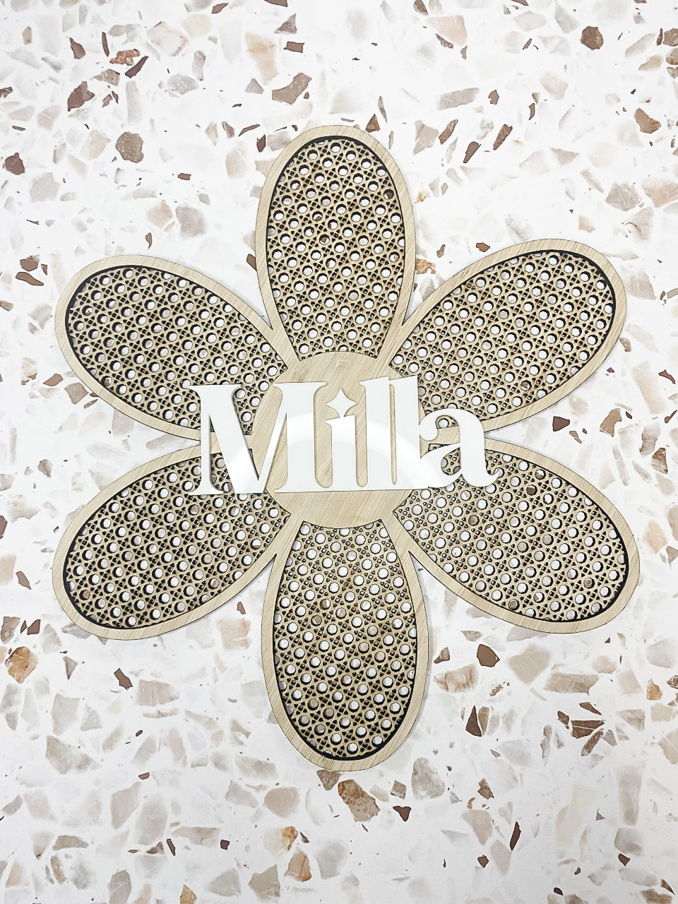 Personalised Rattan Daisy Name Plaque